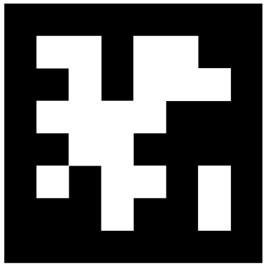 An AprilTag 36h11 representing the number '1'
